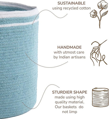 Eco Living Cotton Basket Set of 3, Cotton, 11x11x11, Blue