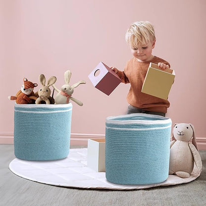 Eco Living Cotton Basket Set of 3, Cotton, 11x11x11, Blue