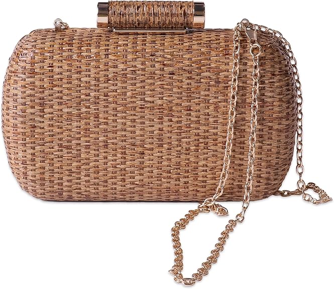 Handwoven Straw Clutch Purse with Detachable Chains