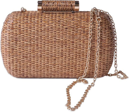 Handwoven Straw Clutch Purse with Detachable Chains
