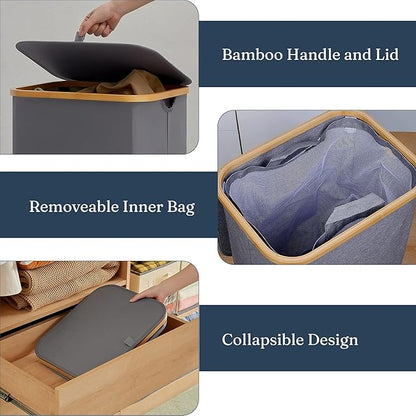 85L Slim Foldable Laundry Hamper with Lid, gray