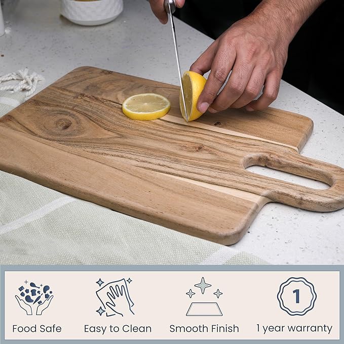 Wood Serving Board - Long Groove Acacia Rectangle 17"x10