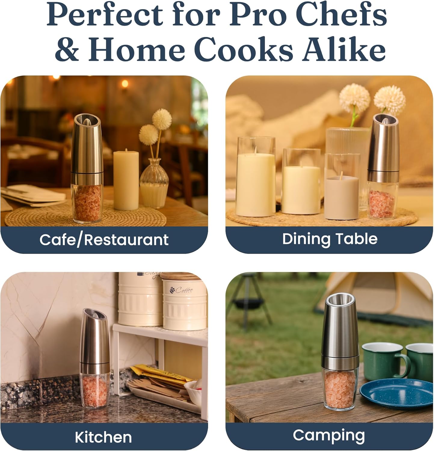 Automatic Gravity Salt & Pepper Grinder with LED Light