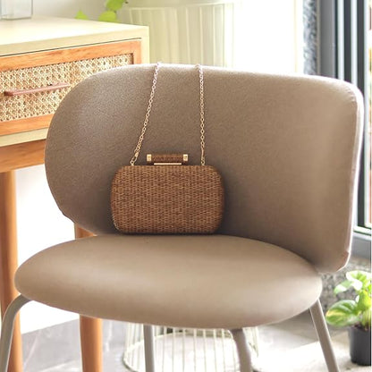 Handwoven Straw Clutch Purse with Detachable Chains