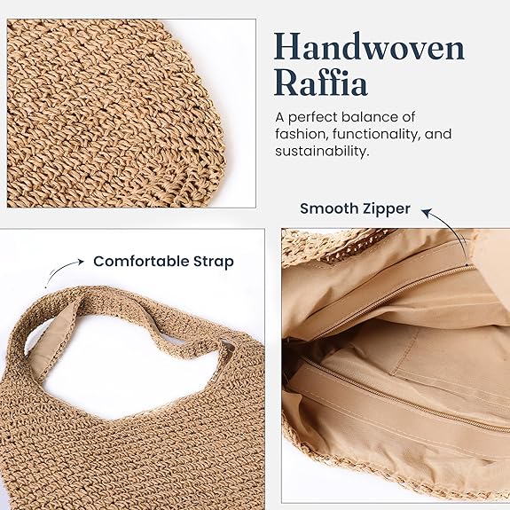 Handmade Woven Straw Tote Bag – Boho Travel Purse