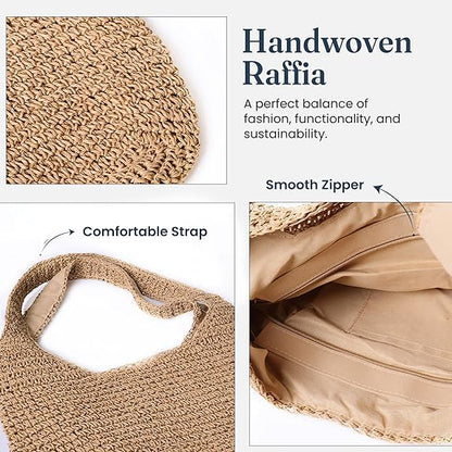 Handmade Woven Straw Tote Bag – Boho Travel Purse
