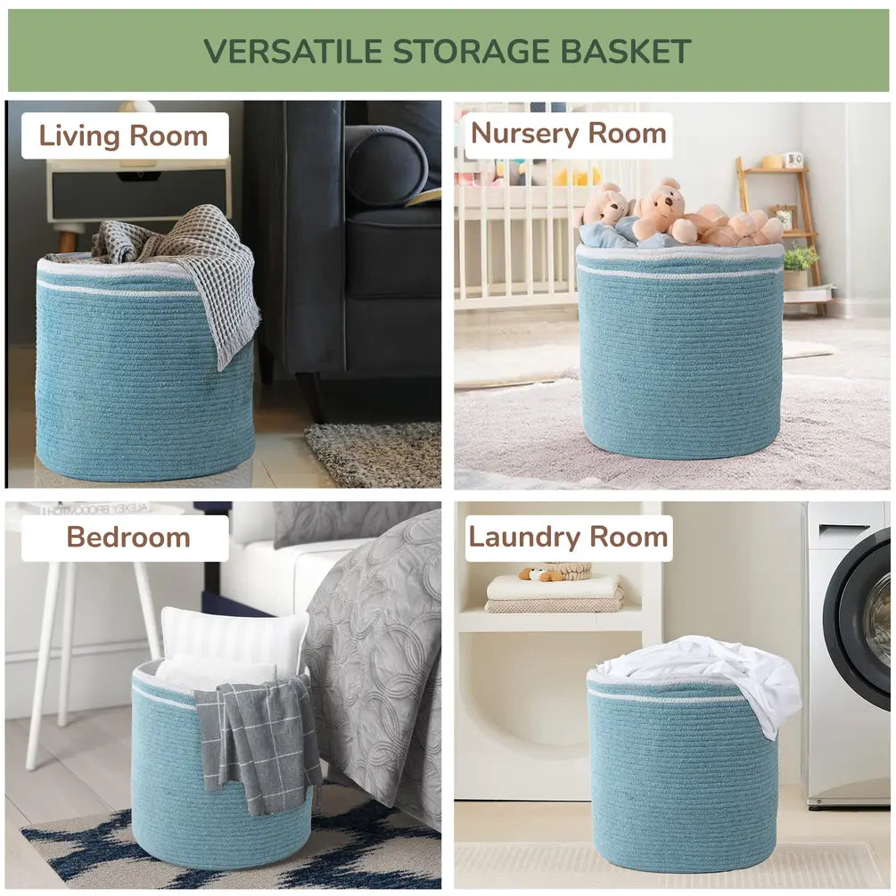 Cotton Basket, Cotton, 15.8x15.8x13.8, Blue - Solid