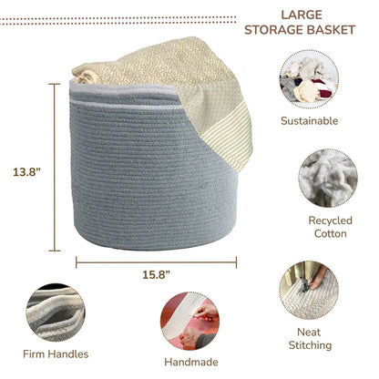 Cotton Basket, Cotton, 15.8x15.8x13.8, Gray - Solid