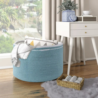 Cotton Basket, Cotton, 21.7x21.7x13.8, Blue - Solid