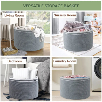 Cotton Basket, Cotton, 21.7x21.7x13.8 Gray - Solid