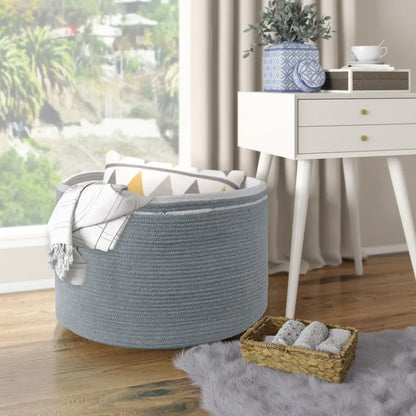 Cotton Basket, Cotton, 21.7x21.7x13.8 Gray - Solid