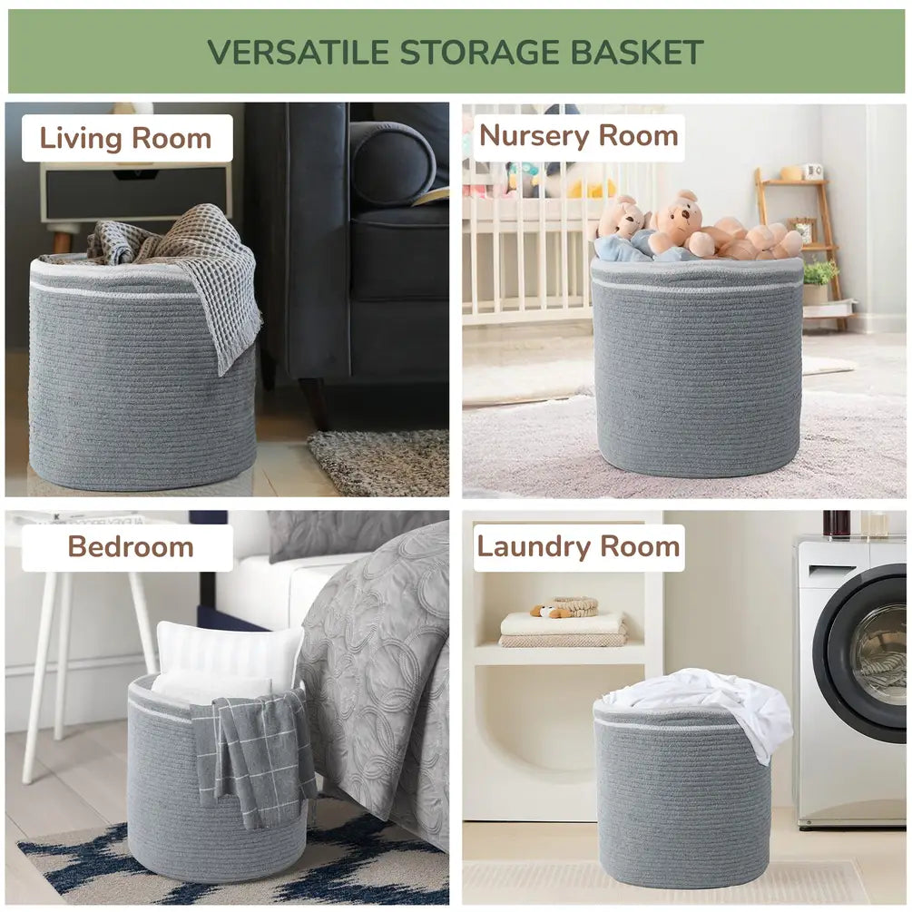 Cotton Basket, Cotton, 15.8x15.8x13.8, Gray - Solid
